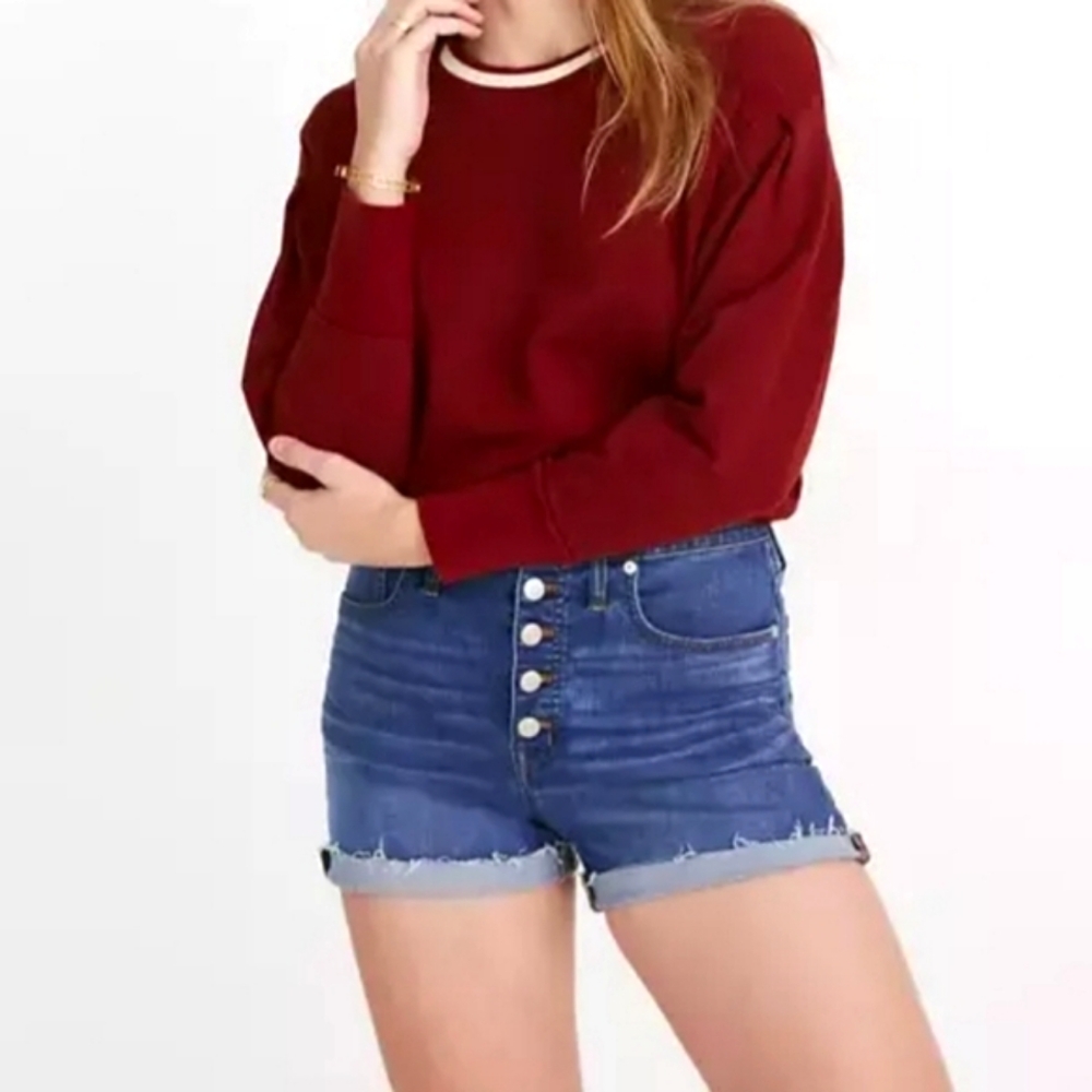 Madewell women's High-Rise button-front Edition denim shorts size 25 derby wash